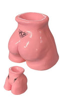 Pink body-form concrete ashtray with tribal tattoo design, large and mini sizes