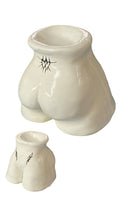 Asstray — White Gloss Tribal, concrete body-form ashtray in gloss white with tribal tattoo motif