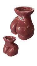 Pastel multicolour body-form concrete ashtray in lavender, yellow and orange swirl, large and mini sizes
