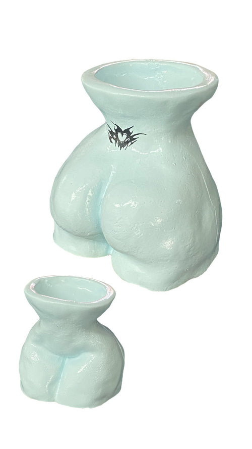 Burgundy body-form concrete ashtray with white tribal tattoo design, large and mini sizes