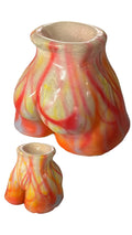 White and red swirl body-form concrete ashtray, large and mini sizes