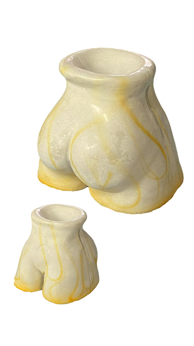 Yellow and orange gradient body-form concrete ashtray, large and mini sizes